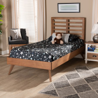 Baxton Studio Eris-Ash Walnut-Twin Baxton Studio Eris Mid-Century Modern Walnut Brown Finished Wood Twin Size Platform Bed